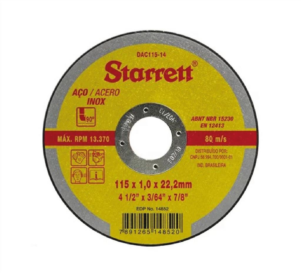 DISCO CORTE INOX 4.1/2X1MMX22MM STARRET DAC115