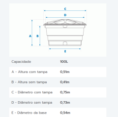 CAIXA D AGUA POLIET 100LT C/ TAMPA FORTLEV